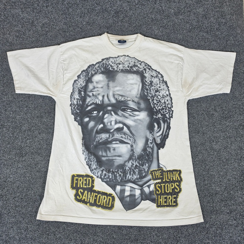 Vintage AOP Fred Sanford The Junk Stops Here Shirt White 2XL Sanford & Son Flaw